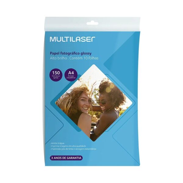 Papel Fotográfico Glossy A4 150g/m2 com 10 Folhas PE002 Multilaser