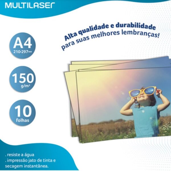 Papel Fotográfico Glossy A4 150g/m2 com 10 Folhas PE002 Multilaser - Image 2