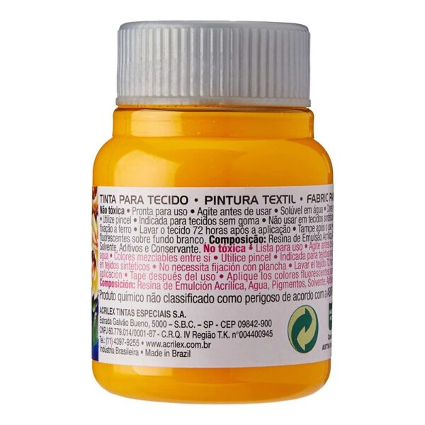 Tinta para Tecido Fosca 37ml Amarelo Ouro 505 Acrilex - Image 2