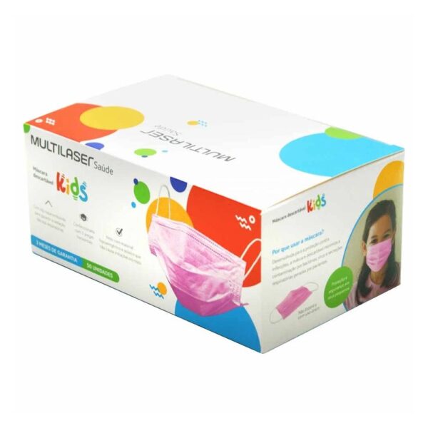 Máscara Proteção Infantil Descartável 3 Camadas Rosa HC654 C/50 Multilaser - Image 4