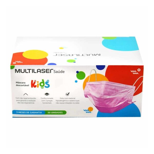 Máscara Proteção Infantil Descartável 3 Camadas Rosa HC654 C/50 Multilaser