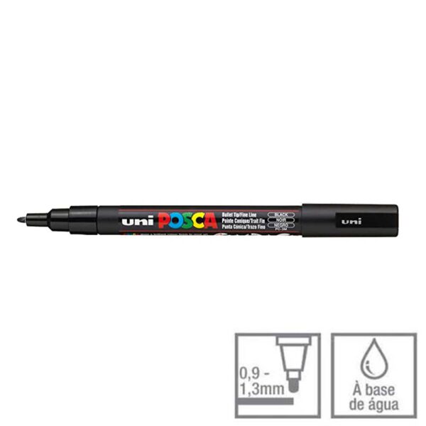Caneta Posca Preto PC-3M Ponta Redonda 0.9 A 1.3mm Uni-ball - Image 4