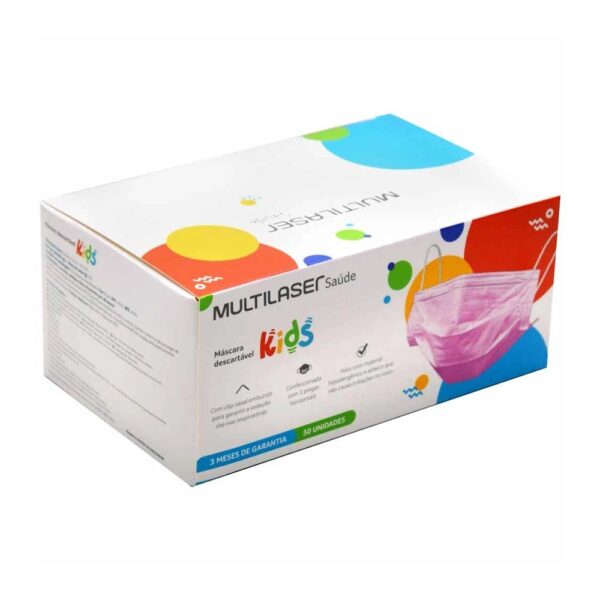 Máscara Proteção Infantil Descartável 3 Camadas Rosa HC654 C/50 Multilaser - Image 3