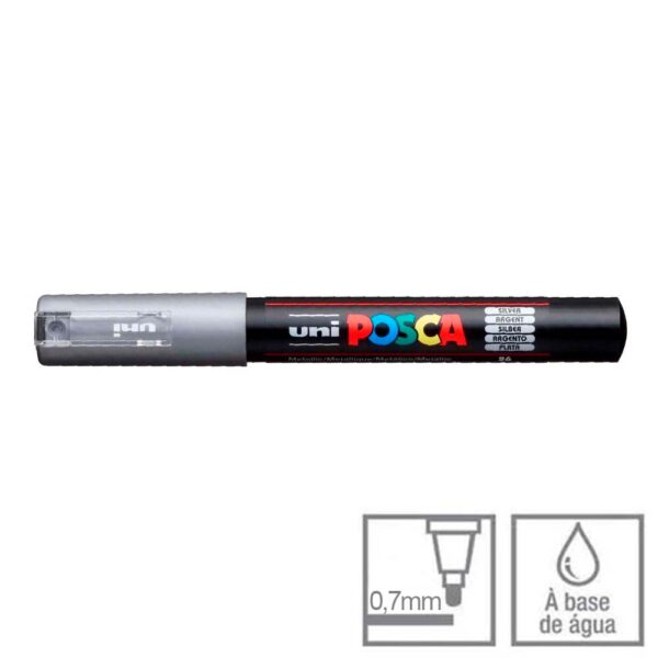 Caneta Posca Prata PC-1M Ponta Cônica 0.7mm Uni-ball