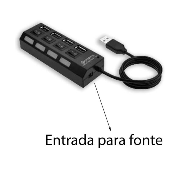 Hub Usb 2.0 Preto 4 Portas Com Chave Liga Desliga Led Knup - Image 2