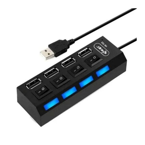 Hub Usb 2.0 Preto 4 Portas Com Chave Liga Desliga Led Knup