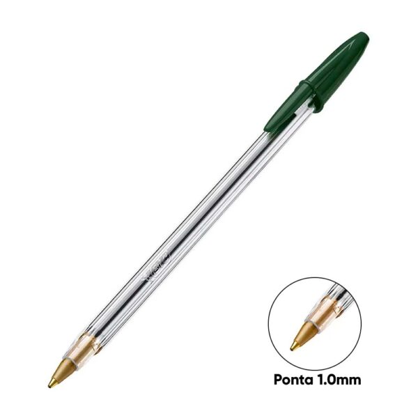 Caneta Esferográfica 1.0mm Ponta Média Verde Bic Cristal