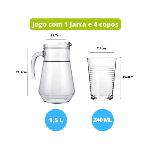 Jogo 5 Peças Jarra e Copos De Agua e Suco Ginga Nadir - Image 6
