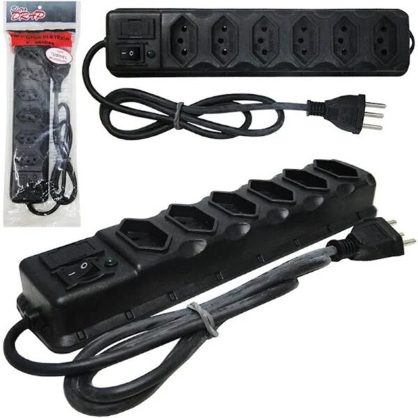 Extensão Elétrica 85Cm Com 6 Tomadas Tripolar Bivolt Cabo Preto Drap - Image 2