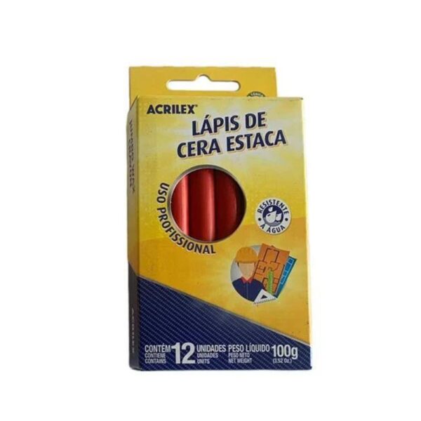 Lápis de Cera Estaca Vermelho 12 Unidades Acrilex
