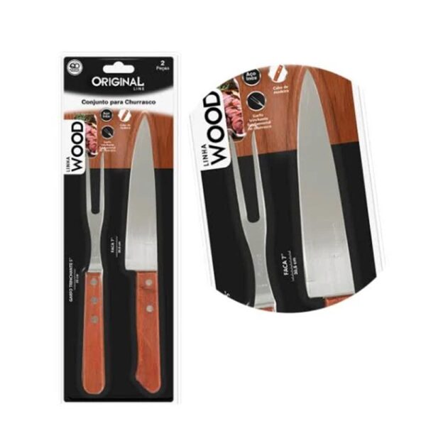 Conjunto de Faca de Churrasco 7 + Garfo 5 de Ino Cabo Madeira Wood Original line