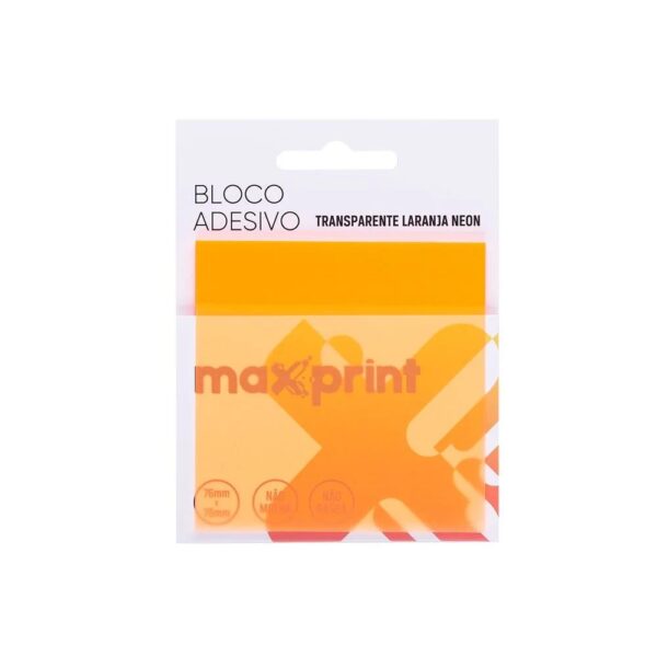 Bloco Adesivo Clearnote Neon Transparente Laranja 76x76mm Maxprint