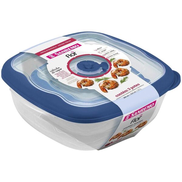 Conjunto 3 Potes Quadrado Plástico Sanremo