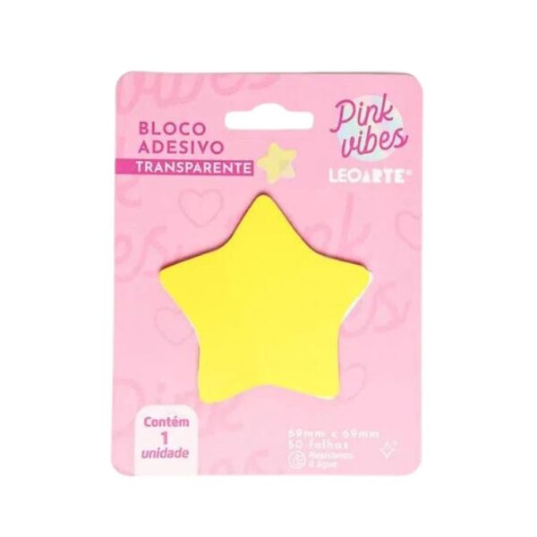 Bloco Adesivo Pink Vibes Transparente Estrela 69x69mm Leoarte
