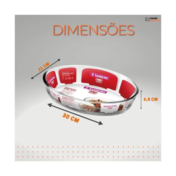 Assadeira De Vidro Travessa Borossilicato Oval 2,4L Sanremo - Image 3