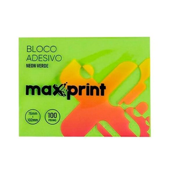 Bloco Adesivo Verde Neon 76mmx102mm 100 Folhas Maxprint