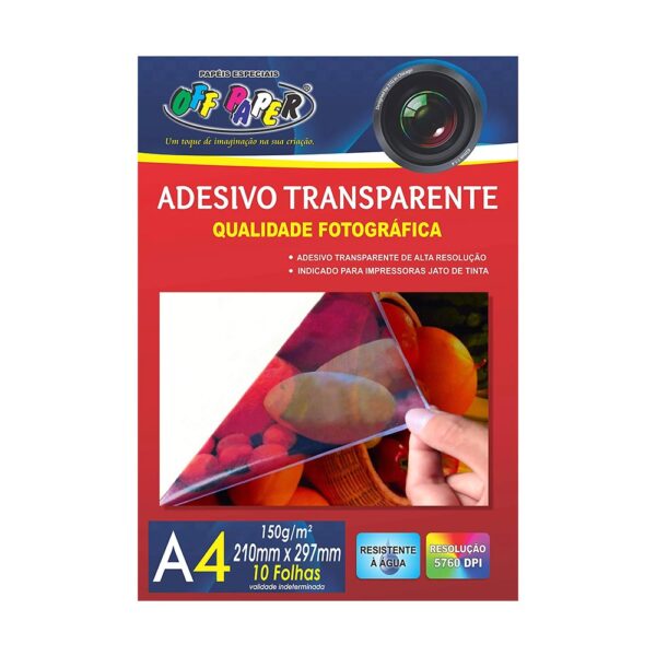 Papel Adesivo A4 Transparente 150g 10 Folhas Off Paper