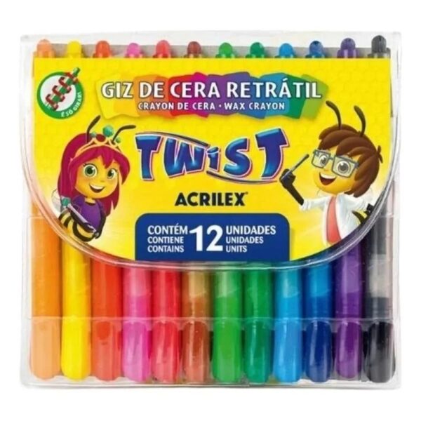 Giz Cera Escolar Retrátil 12 Cores Colorir Desenhar Acrilex