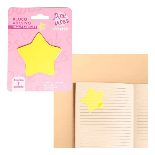 Bloco Adesivo Pink Vibes Transparente Estrela 69x69mm Leoarte - Image 3