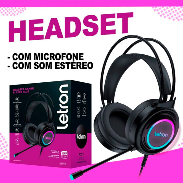 Headset Gamer Player Plus TSK-H28 Preto USB Led 7 Cores Letron - Image 5