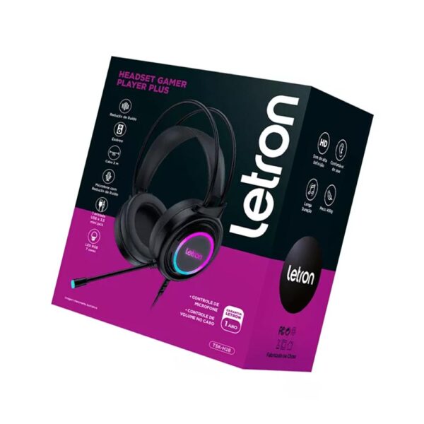 Headset Gamer Player Plus TSK-H28 Preto USB Led 7 Cores Letron - Image 4