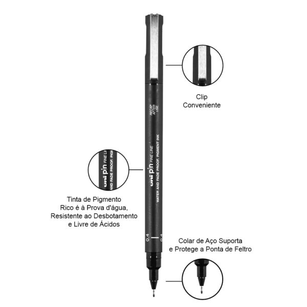 Caneta Técnica 0.4mm Uni Pin Fine Line Preta Uni-ball - Image 2