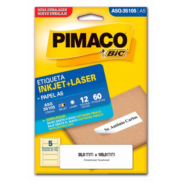 Etiqueta Ink-jet/laser A5 35,0X105,0mm A5Q35105 Pimaco PT/60