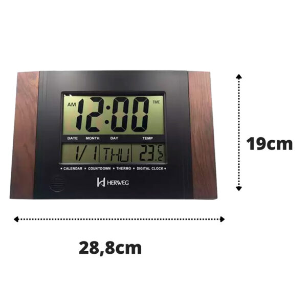 Relógio De Parede Mesa Digital com Calendário e Tempertura Imbuia Herweg - Image 3
