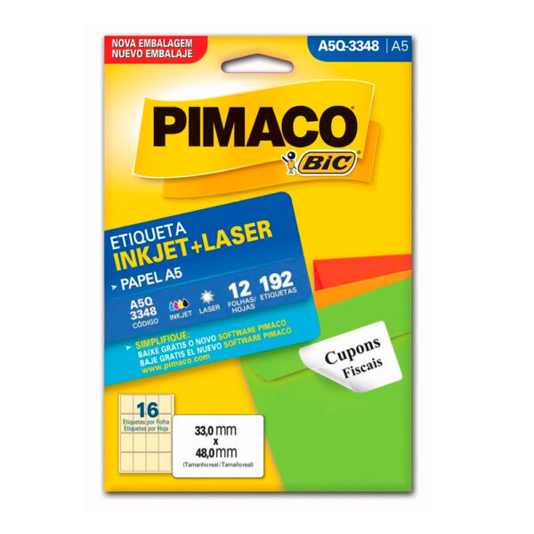 Etiqueta Ink-jet/laser A5 33,0X48,0mm A5Q3348 Pimaco PT/192 - Image 2