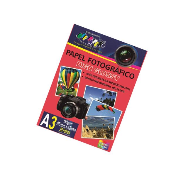Papel Fotográfico A3 High Glossy 180g 20 Folhas Off Paper