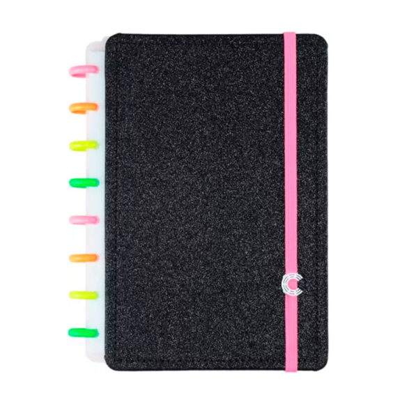 Caderno Inteligente A5 Lets Glitter Neon Black 80 Folhas
